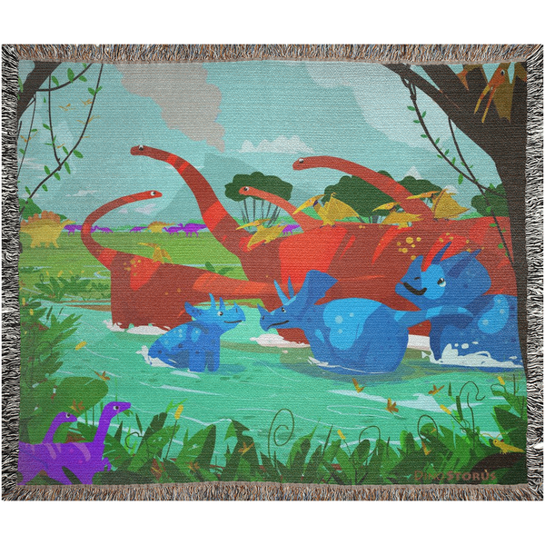 Dinosaur Fun at the River - WOVEN COTTON THROW