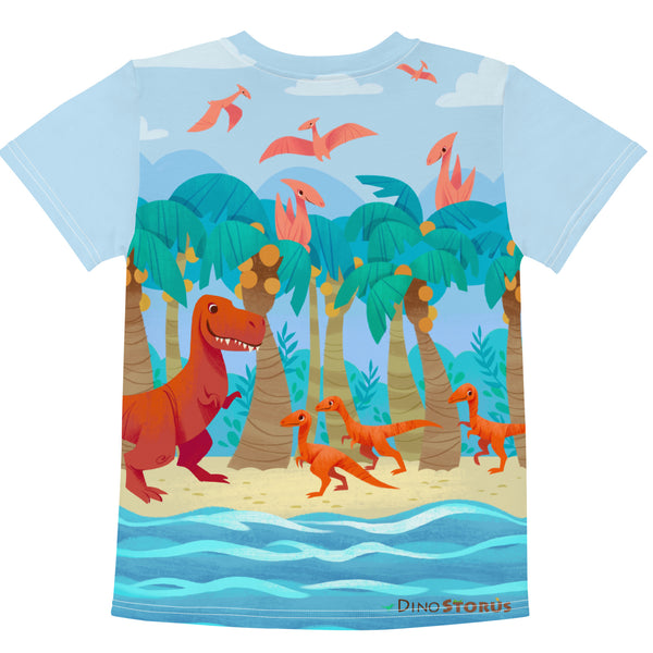 Dino Day At The Beach Print-All-Over Girl's T-Shirt