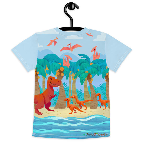 Dino Day At The Beach Print-All-Over Girl's T-Shirt