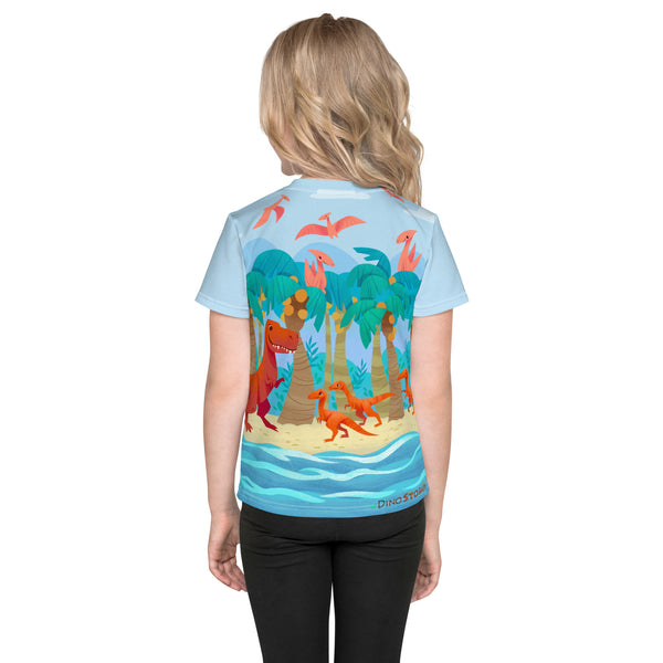 Dino Day At The Beach Print-All-Over Girl's T-Shirt