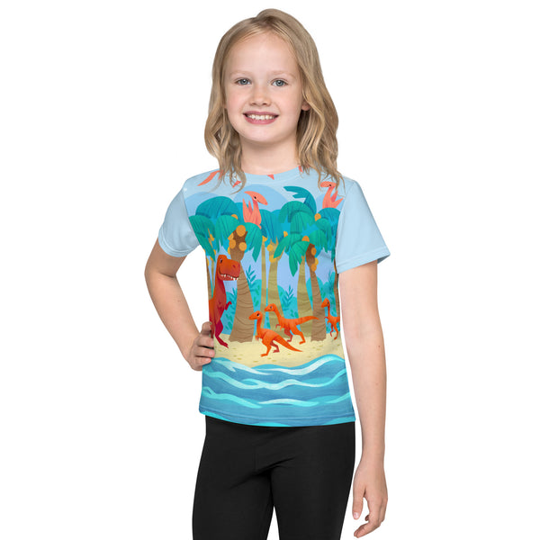 Dino Day At The Beach Print-All-Over Girl's T-Shirt