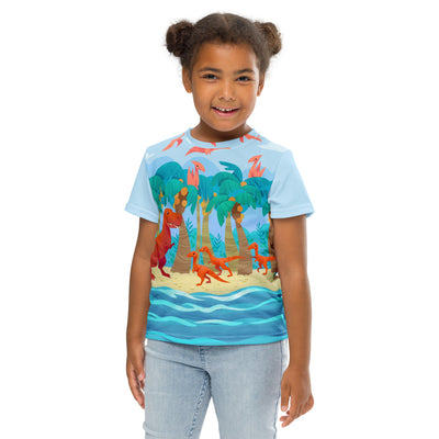 Dino Day At The Beach Print-All-Over Girl's T-Shirt