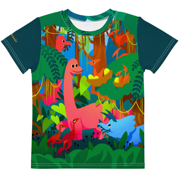 Dinosaurs in The Forest Print-All-Over-Kid's T-Shirt