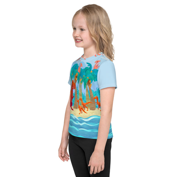 Dino Day At The Beach Print-All-Over Girl's T-Shirt