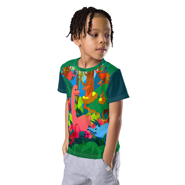 Dinosaurs in The Forest Print-All-Over-Kid's T-Shirt