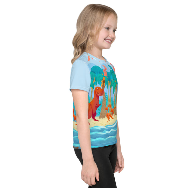 Dino Day At The Beach Print-All-Over Girl's T-Shirt