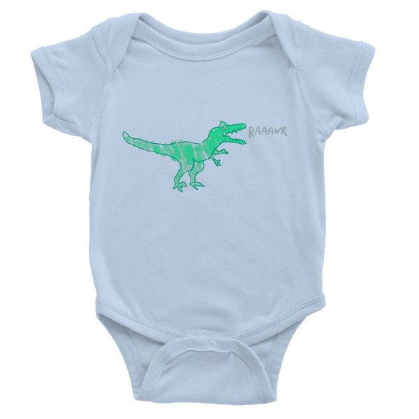 Dinostorus Doodle T-Rex Baby Onesie Light Blue