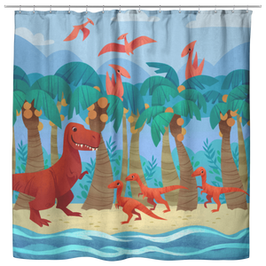 Dino Day at the Beach Shower Curtain