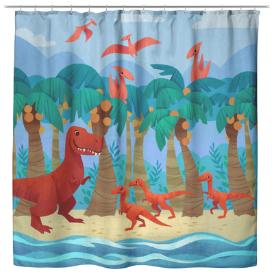 Dino Day at the Beach Shower Curtain