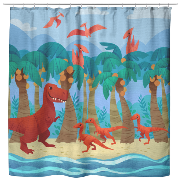 Dino Day at the Beach Shower Curtain