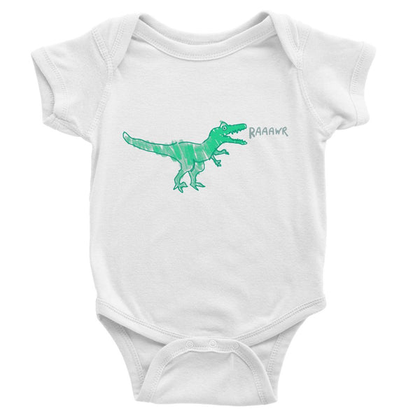 Dinostorus Doodle T-Rex Baby Onesie White