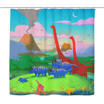 Dinostorus Sunset At The Stream Shower Curtain