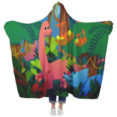 Dinosaurs in the Forest Hooded Blanket