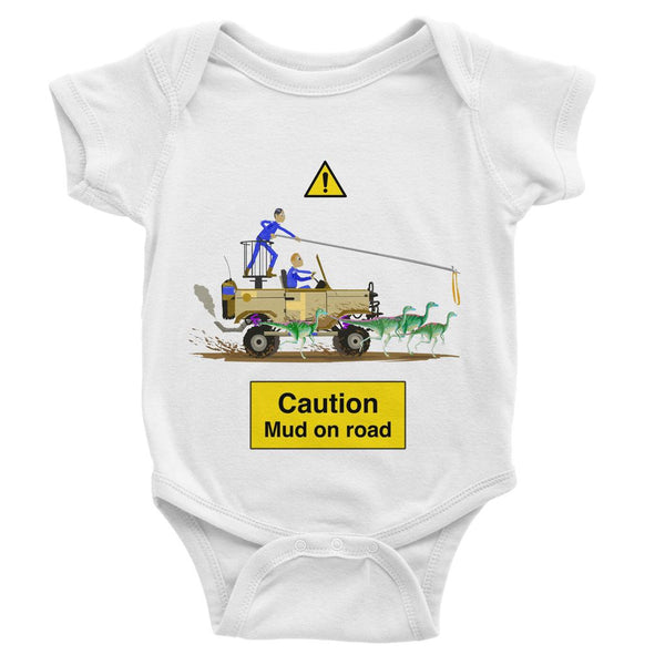 Dinostorus The Jeep Crew Baby Onesie White