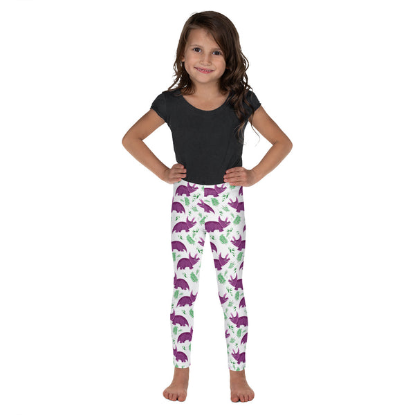 Dinostorus Triceratops Floral Youth Leggings (front)